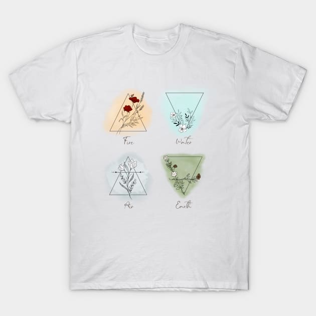 The Four Elements: Fire, Water, Air and Earth T-Shirt by Witchling Art